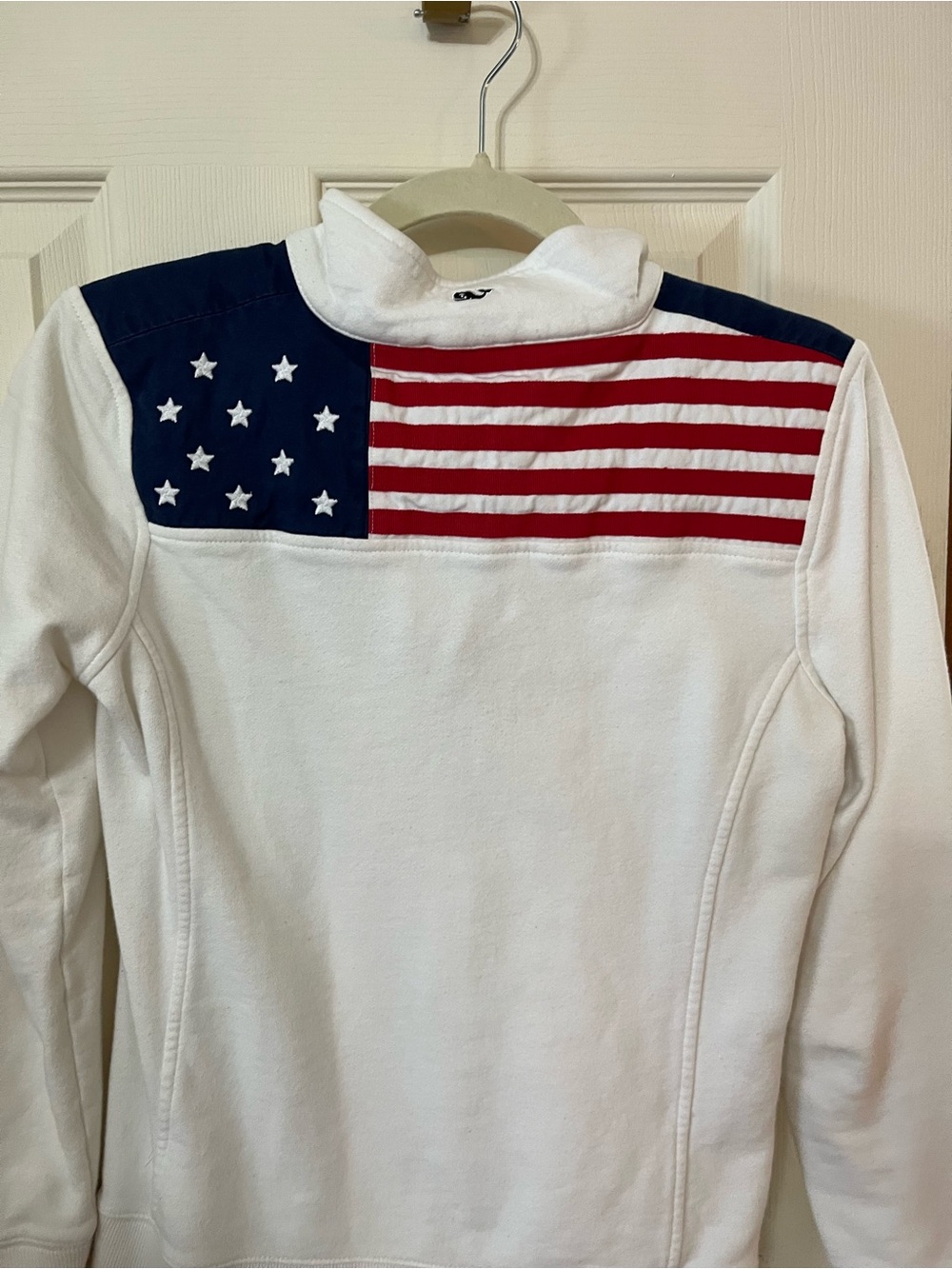 Vineyard Vines White Fleece Pullover with American Flag Yoke Shep Shirt
